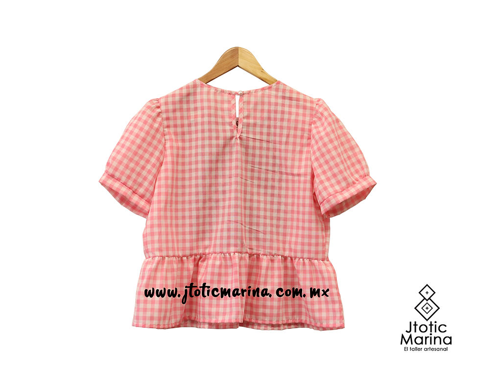 Miniatura: Blusa Larrainzar -Talla CH a M- Algodon Mascota Rosa y tejido en borgoña y hueso