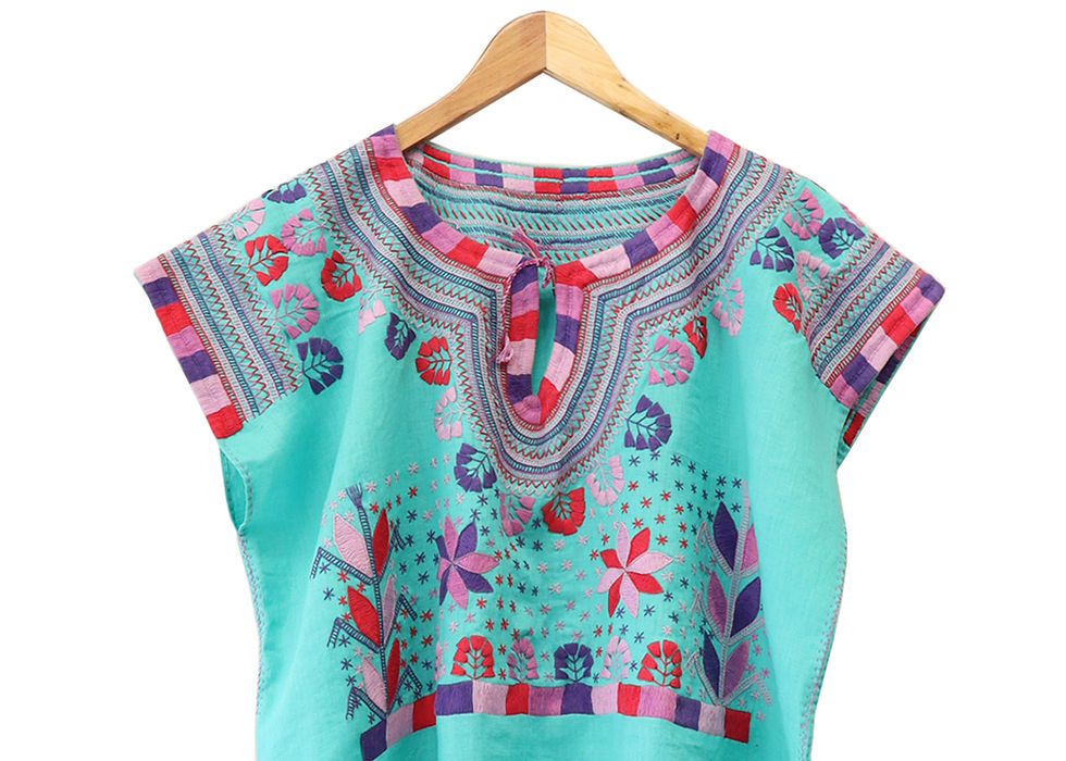 Miniatura: Vestido Huipil Milpa -Talla G -Mide: 65x98cm -Lino italiano-Menta