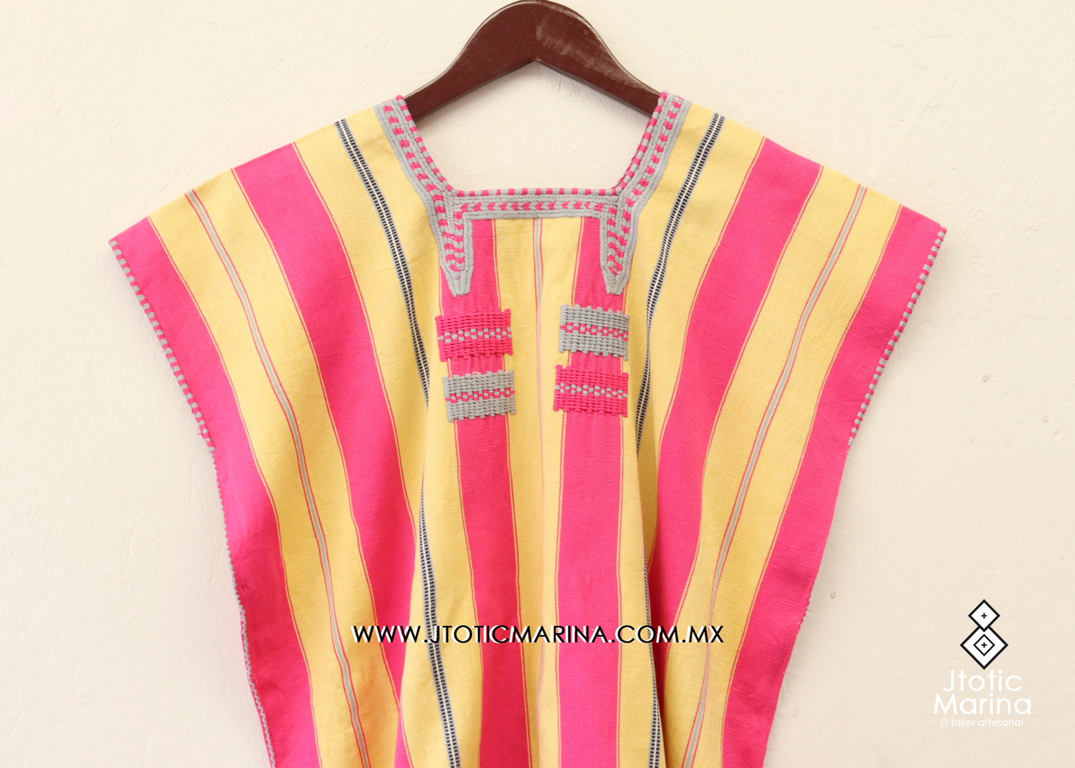 Blusa Huipil - Talla M a G- Mide: 58x60cm-Rosa & Amarillo -Algodon