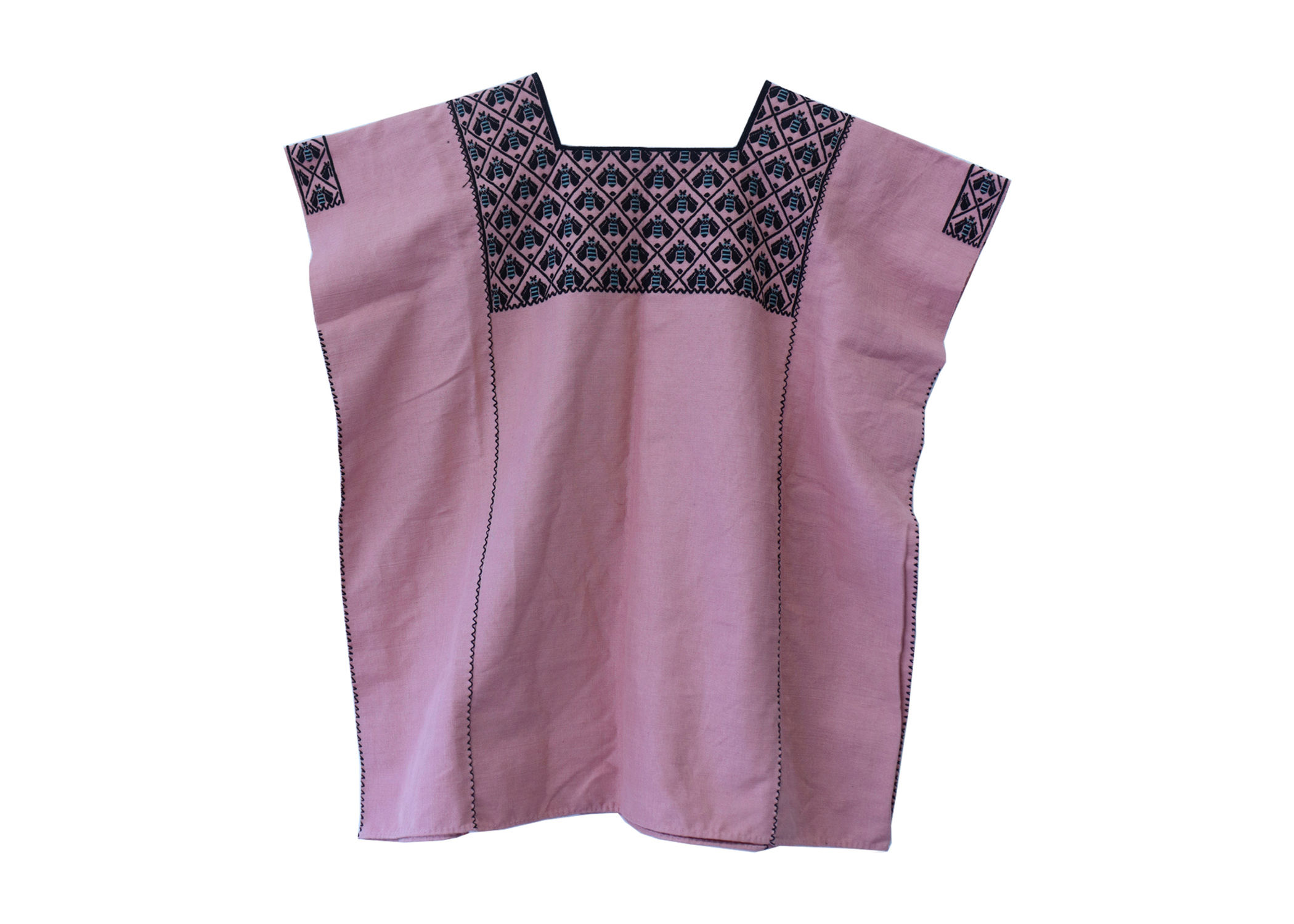 Blusa Huipil Larrainzar Abejitas-Talla:M a G- Mide:66x68cm -Palo de rosa