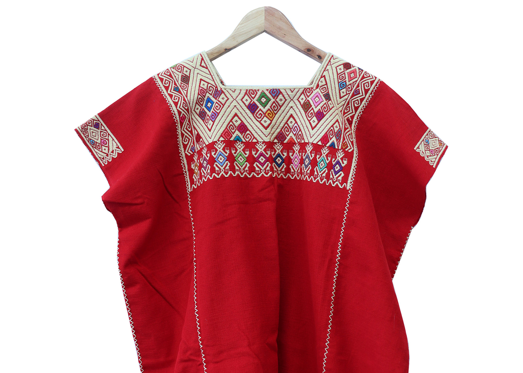 Blusa Huipil Larrainzar- Talla G- Mide: 66x73cm -Rojo&Beige