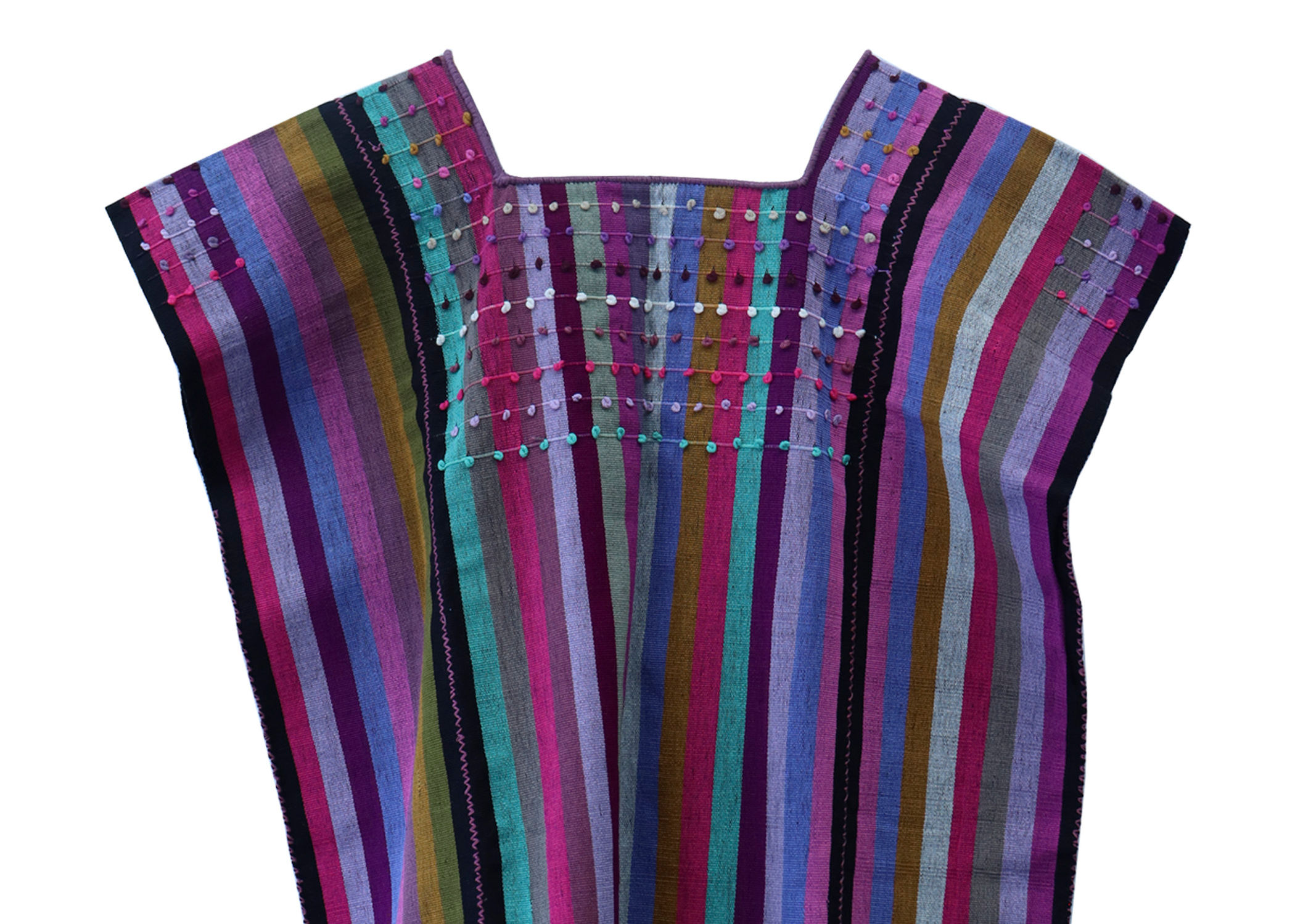 Blusa Huipil Larrainzar Nudos- Talla M - Mide:60x61cm -Ceruleo