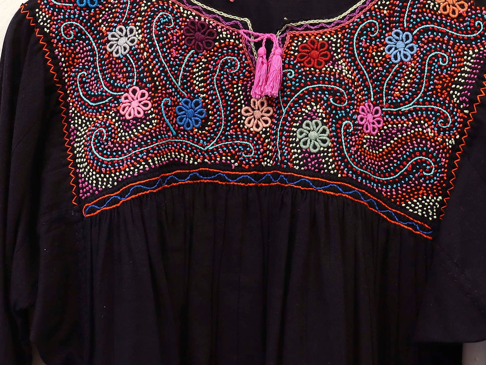Miniatura: Blusa Aguacatenango - Talla M a G - Manta suave - Negro - 11mini flores Rococo