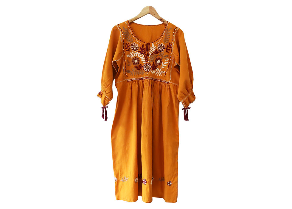 Miniatura: Vestido Aguacatenango - Talla Ch a M- Manta Mostaza -5 Flores
