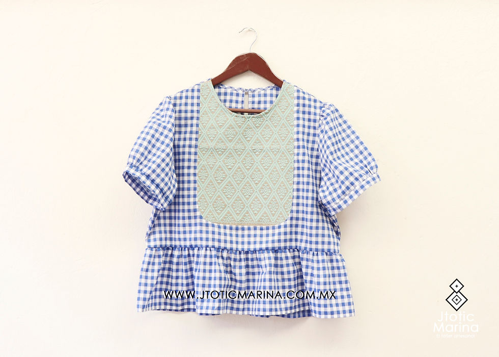 Miniatura: Blusa Larrainzar -Talla M - Algodon Mascota Azul y verde