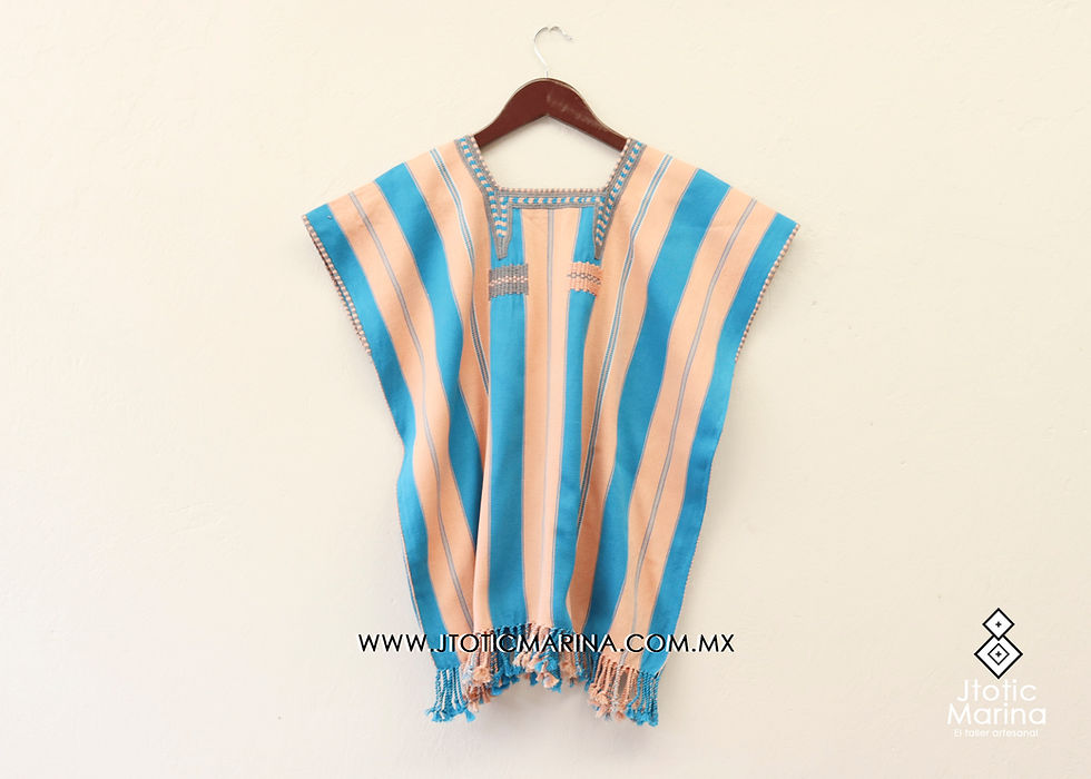 Miniatura: Blusa Huipil - Talla M a G- Mide: 58x61cm-Melon & Celeste -Algodon