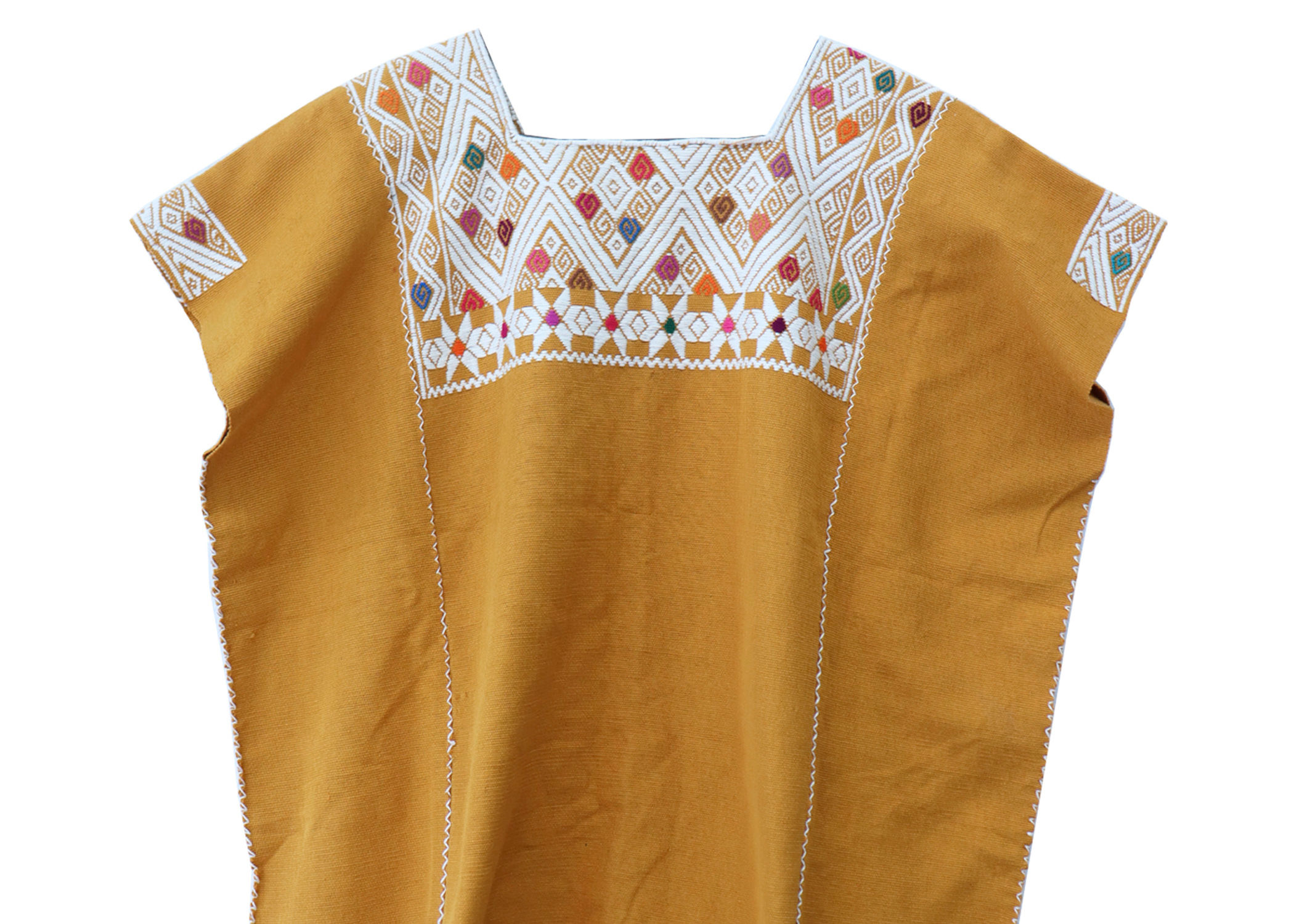Blusa Huipil Larrainzar- Talla G- Mide:66x66cm -Mostaza