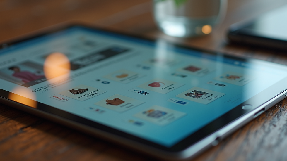 Close-up view of a digital tablet displaying a marketplace app interface