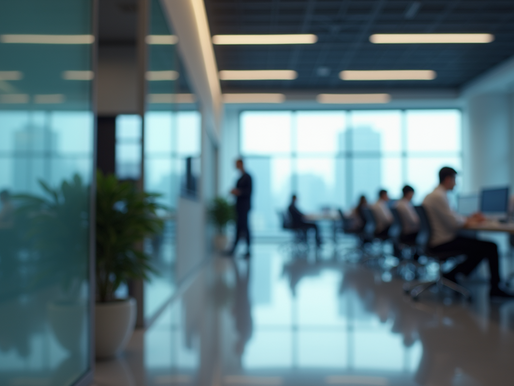Eye-level view of a tech team discussing project plans in an office
