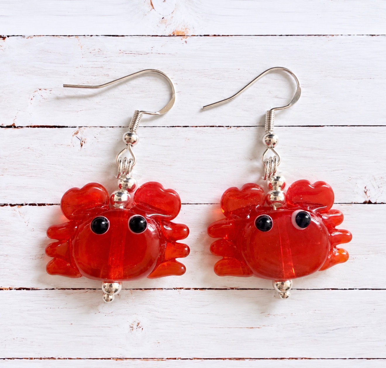 Red Crab Earrings | 925 Sterling Silver New England Coastal Lampwork Glass