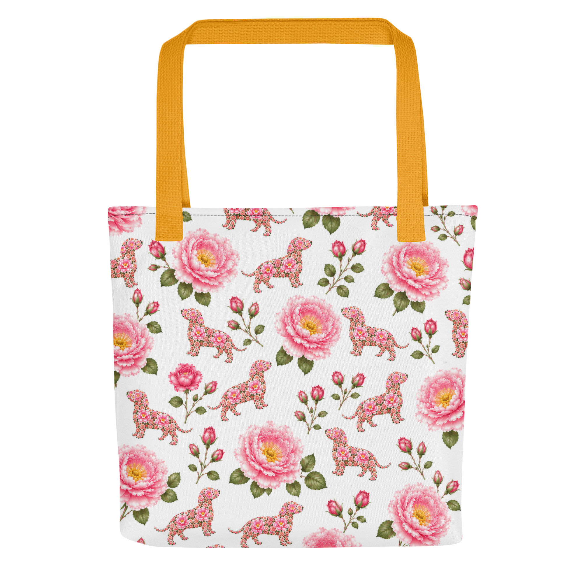Blush Rose Dachshund Garden All-Over Print Tote Bag