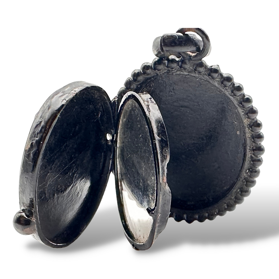 Thumbnail: VICTORIAN - Antique French Forget-Me-Not Double-Sided Hand-Carved Ebonite Locket