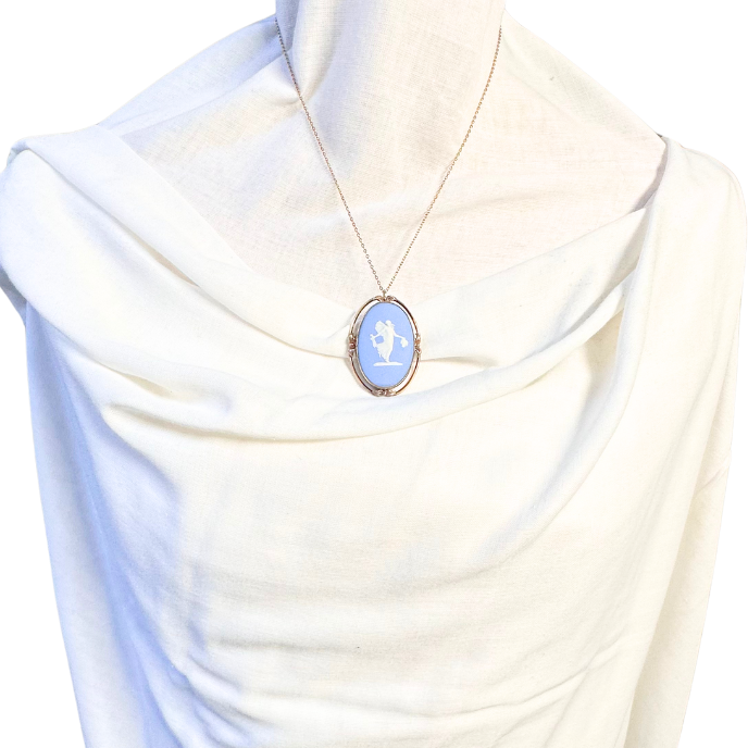 Thumbnail: MIDCENTURY – LARGE Blue WEDGWOOD Jasperware 9k Gold Neoclassical PENDANT-BROOCH