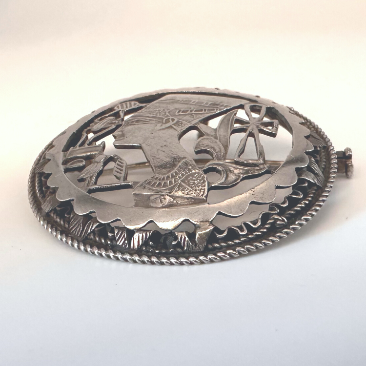 Thumbnail: EDWARDIAN - Egyptian Revival French Art Nouveau Silver Pendant/Brooch
