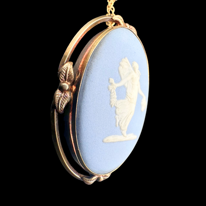 Thumbnail: MIDCENTURY – LARGE Blue WEDGWOOD Jasperware 9k Gold Neoclassical PENDANT-BROOCH