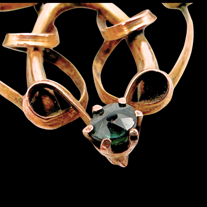 Thumbnail: ART NOUVEAU – RARE Antique French 9k Rose Gold, Ruby & Amethyst WISHBONE Pendant
