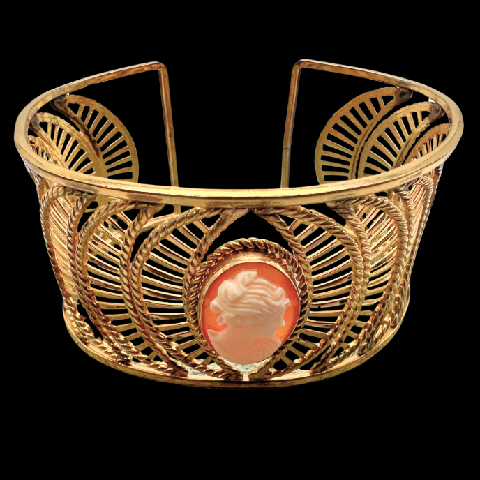 Thumbnail: VINTAGE – 18k Gold-Filled Hand-Carved Shell CAMEO Cuff BRACELET, Original Box