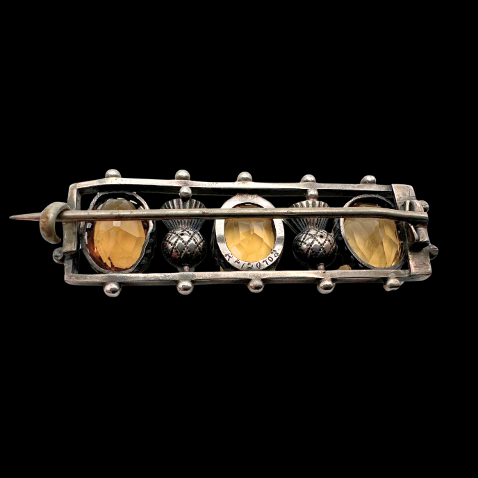 Thumbnail: VICTORIAN – Antique Scottish Silver & Citrine THISTLE Brooch