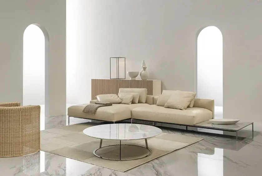 Miniature : TABLE BASSE ALBINO MARMO, PLATEAU MARBRE EMPERADOR DIAMÈTRE 90 CM