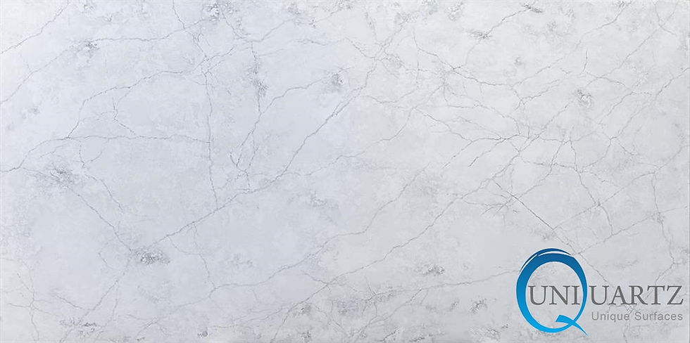 UniQuartz Stat Vein Quartz engineered stone surface with a white ground with fine, web-like grey veining