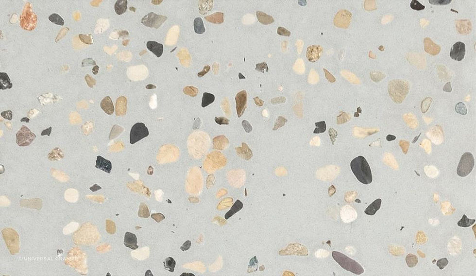 COMPAC Petra Bosco engineered stone surface with a grey terrazzo-style base scattered with varied pale and dark stone fragments