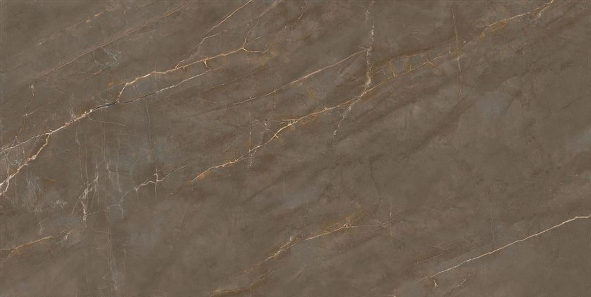 Ascale Crotone Pulpis porcelain stone surface with a warm brown-grey base with fine pale and golden marble-style veining