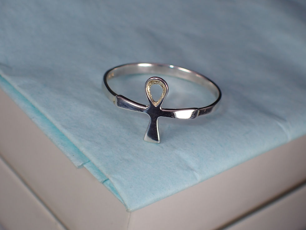 Thumbnail: Vintage Sterling Silver Low Profile Egyptian Ankh Cross Ring