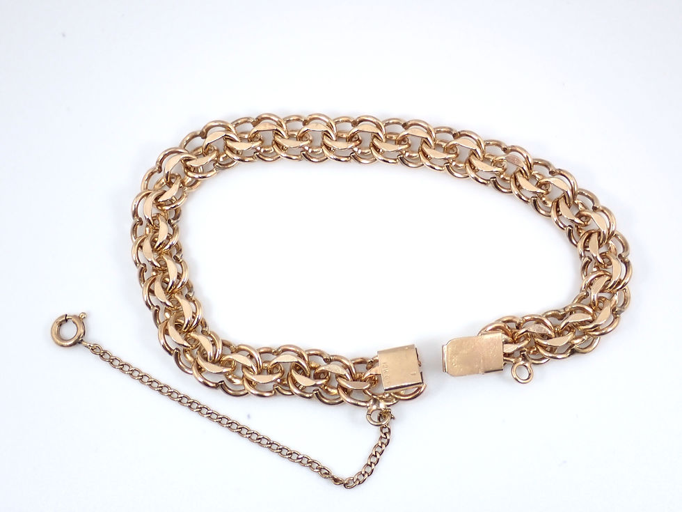 Thumbnail: Unsigned Vintage Gold Filled Double Link Chain Charm Bracelet