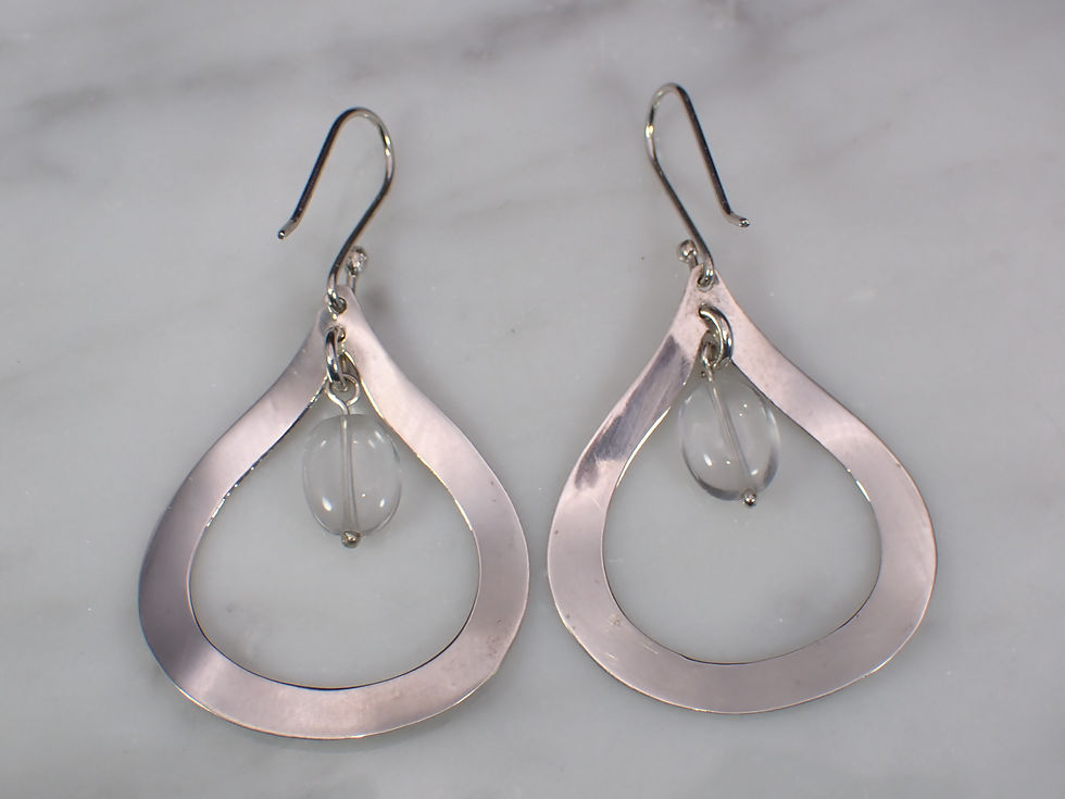 Thumbnail: Vintage Sterling Silver Quartz Bead Lightweight Teardrop Drop Dangle Earrings