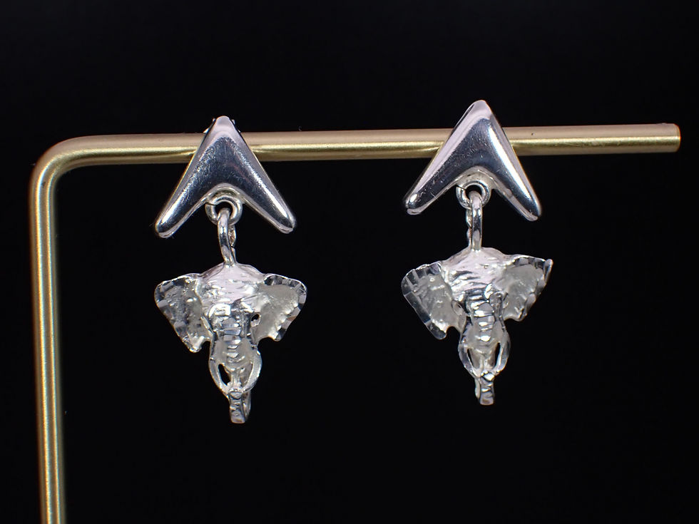 Thumbnail: Vintage Sterling Silver Elephant Head Drop Dangle Critter Earrings