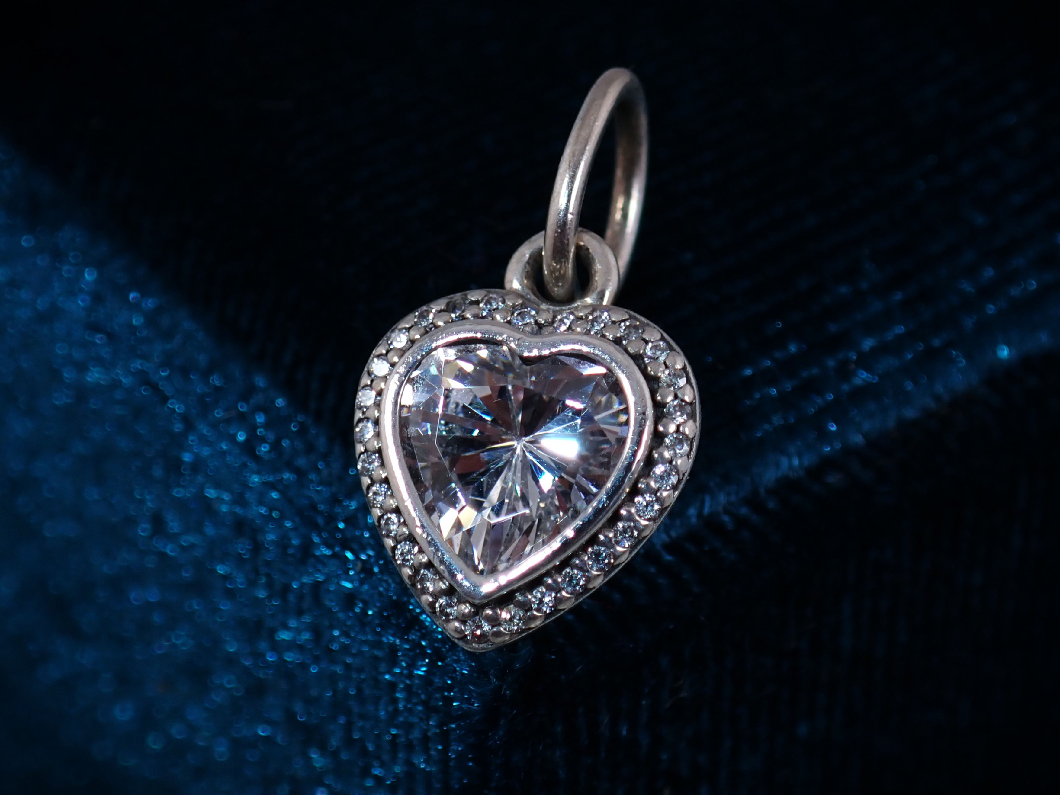 Designer Pandora Sterling Silver "Sparkling Love" Heart Pendant Charm