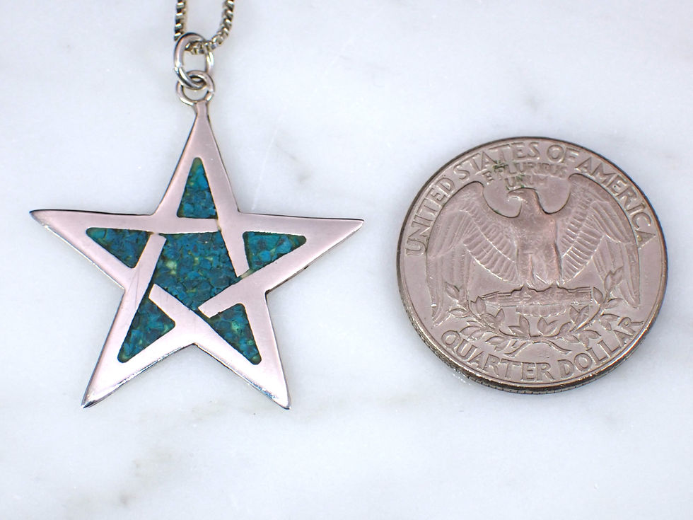 Thumbnail: Crushed Turquoise Vintage Sterling Silver Traditional 5 Point S Pendant Necklace