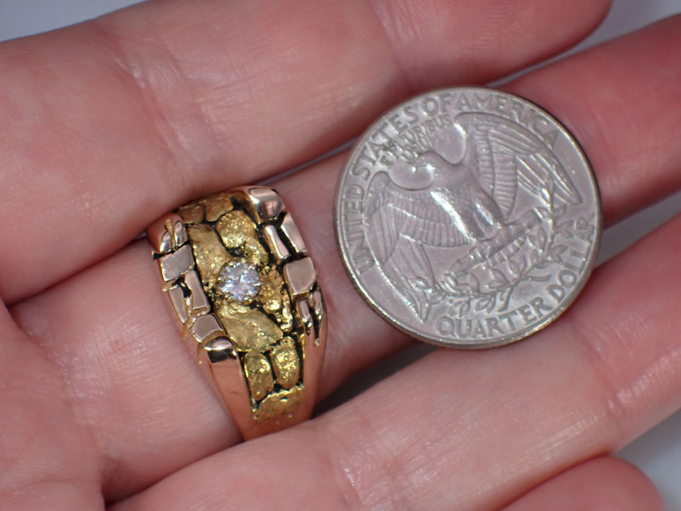 Thumbnail: Vintage 14K Yellow Gold 20K Nugget & Diamond Mens Statement Ring