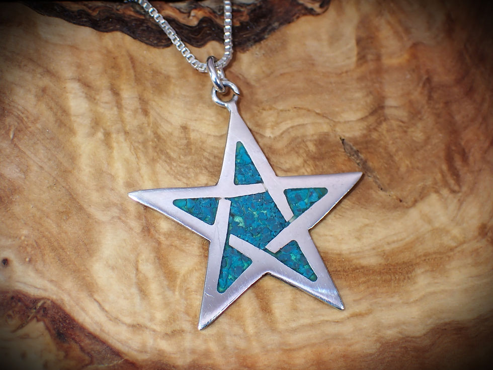 Thumbnail: Crushed Turquoise Vintage Sterling Silver Traditional 5 Point S Pendant Necklace