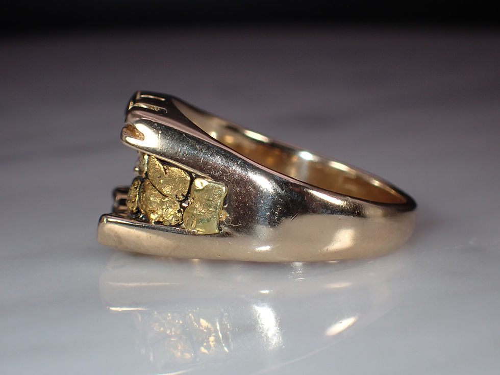 Thumbnail: Vintage 14K Yellow Gold 20K Nugget & Diamond Mens Statement Ring