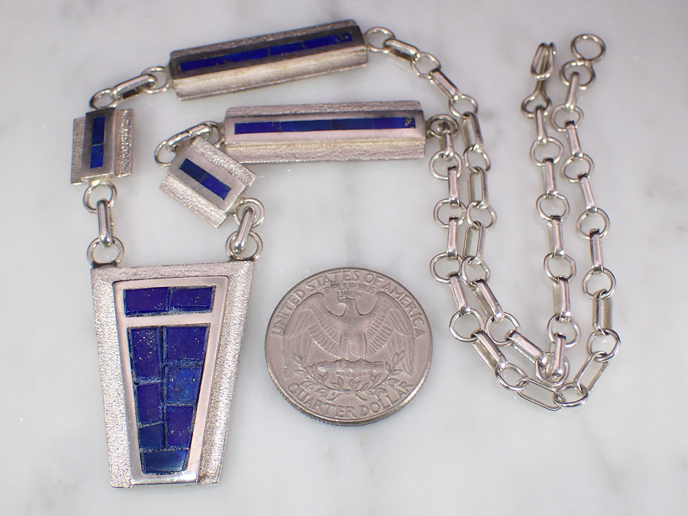 Thumbnail: Desiree Mayes Vintage Sterling Lapis Lazuli Inlay Native American Zuni Necklace