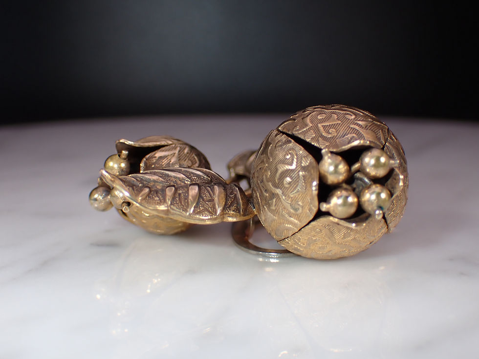 Thumbnail: Antique Art Nouveau Brass Texturized Flower Buds & Leaves Design Fur Clip