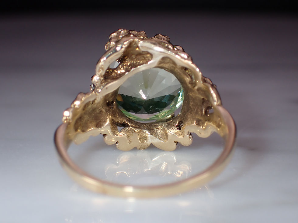 Thumbnail: Vintage 10K Yellow Gold Round Mixed Cut Spinel & Diamond Floral Ring