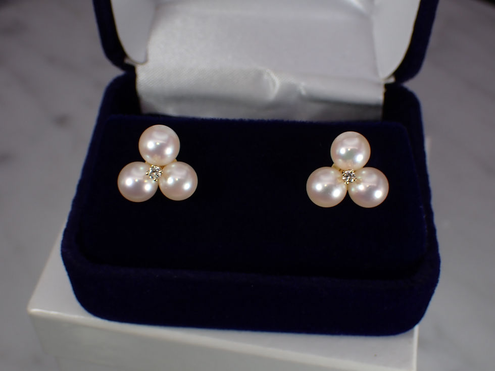 Thumbnail: Triple White Pearl & Tiny Diamond Vintage 14K Yellow Gold Stud Earrings
