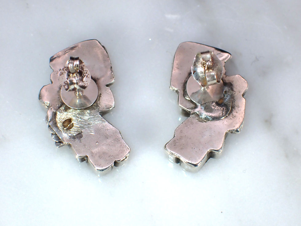 Thumbnail: Vintage Sterling Silver Turquoise Inlay Hopi Kachina Stud Earrings