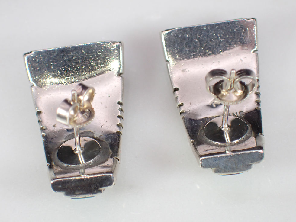 Thumbnail: Vintage First American Traders Sterling Silver Turquoise Inlay Stud Earrings