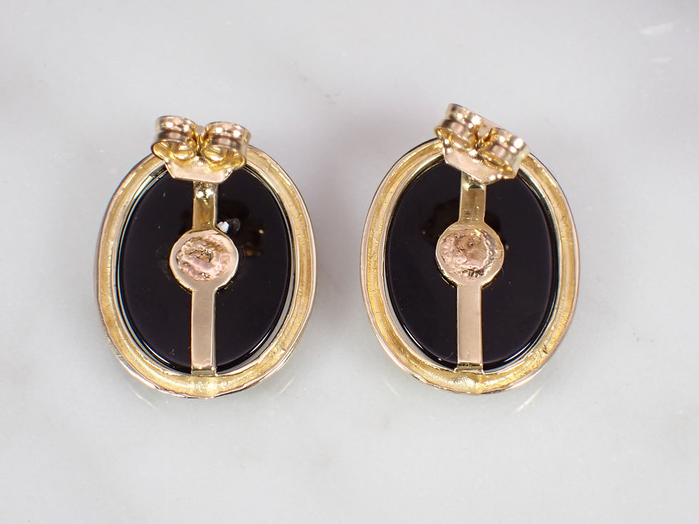 Thumbnail: Vintage Demi-Parure 10K Yellow Gold Black Onyx Cameo Necklace & Earrings Set