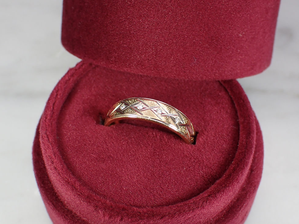 Thumbnail: Vintage 14K Two Tone Gold Multi Diamond Wedding Band Stacker Ring