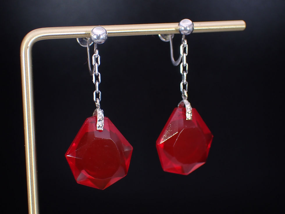 Thumbnail: Antique Sterling Silver Red Glass Belle Epoque Screw Back Earrings