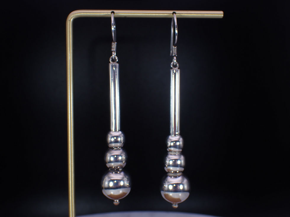 Thumbnail: Vintage Modernist Sterling Silver Graduating Bar & Balls Dangle Earrings