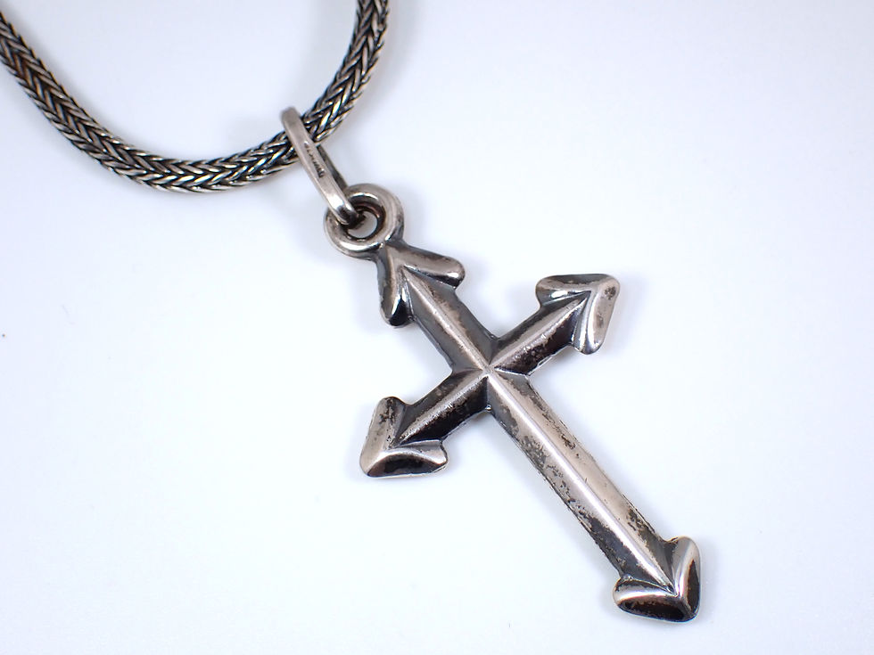 Thumbnail: Vintage Sterling Silver Spiga Wheat Chain Cross Pendant Necklace