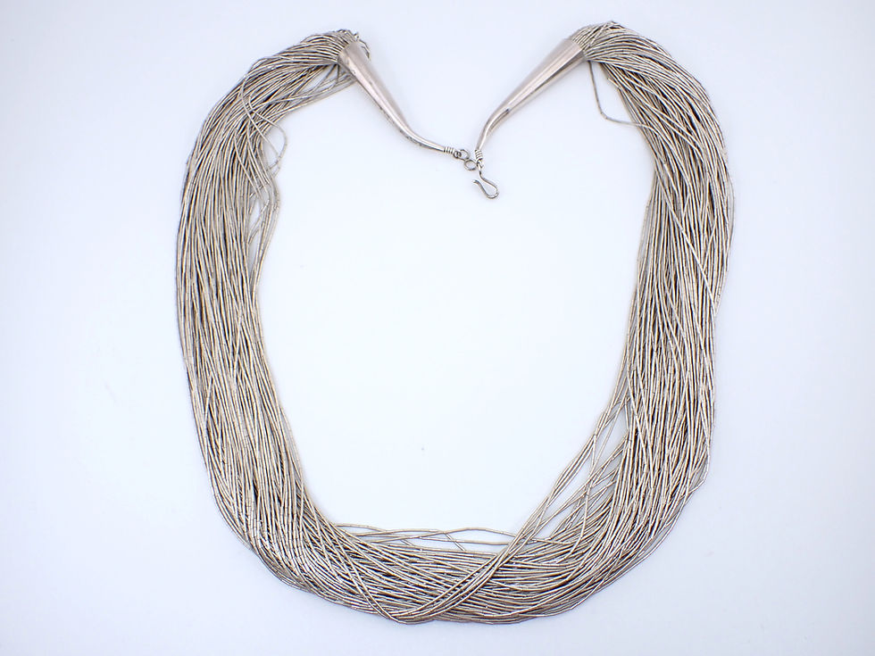Thumbnail: Vintage Sterling Silver 100 Strand Heavy Zuni Liquid Silver Statement Necklace