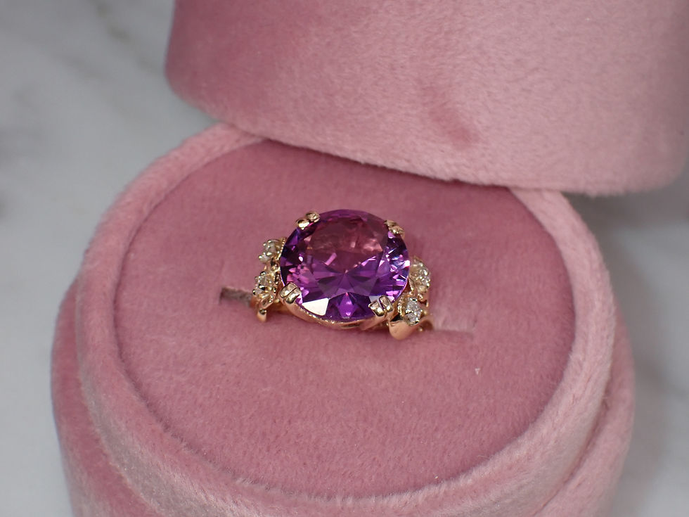 Thumbnail: Vintage 10K Yellow Gold Synthetic Purple Sapphire & Diamond Statement Ring
