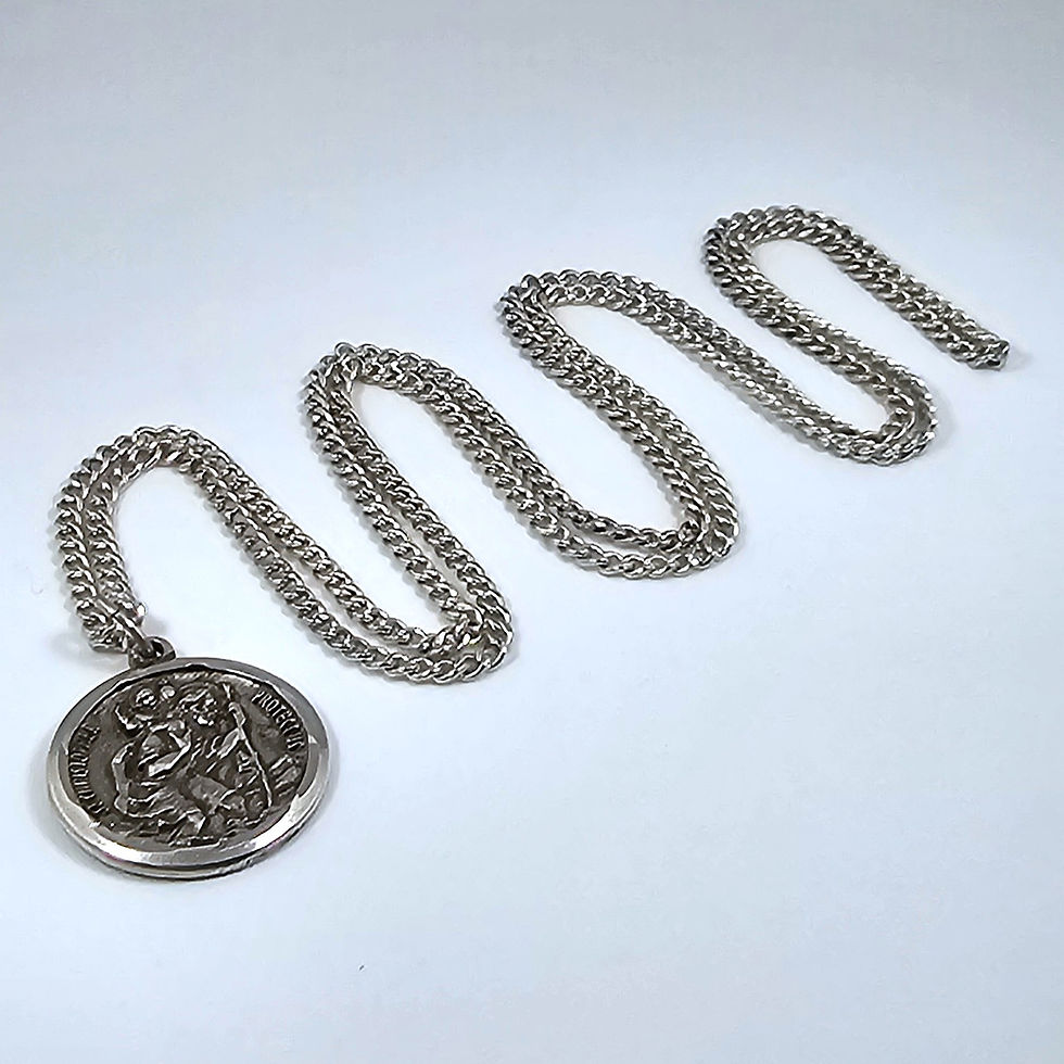 Thumbnail: Vintage Sterling Silver St. Christopher Protection Medallion Pendant Necklace