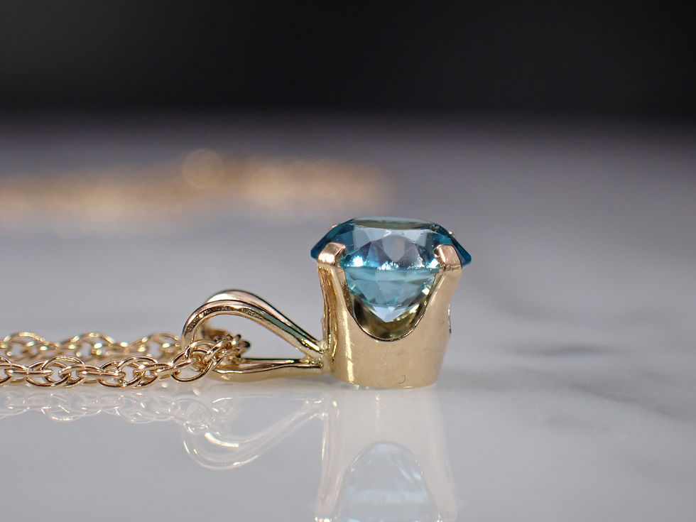 Thumbnail: 14K Yellow Gold Natural Blue Zircon Vintage Solitaire Pendant Necklace
